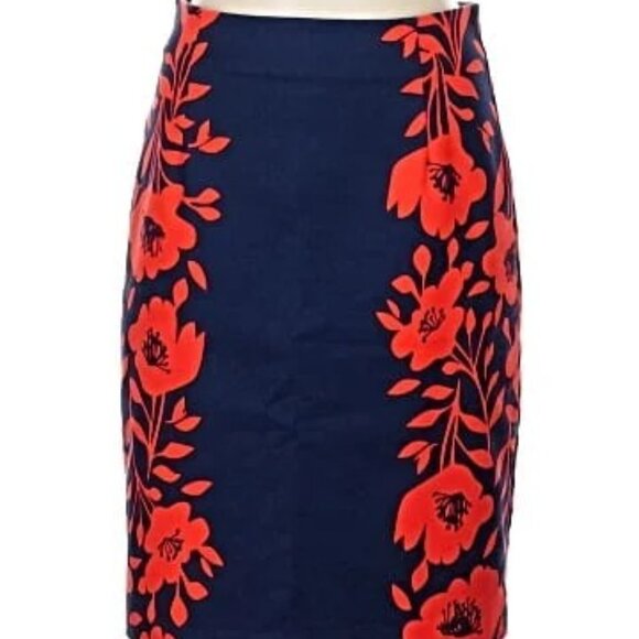 Anthropologie Boden Navy and Poppy Pencil Skirt - Picture 3 of 8